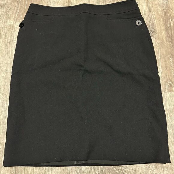 TALBOTS SIZE 12 BLACK / WOOL BLEND / MIDI‎ A-LINE SKIRT Side Zip With Pockets - Picture 1 of 8